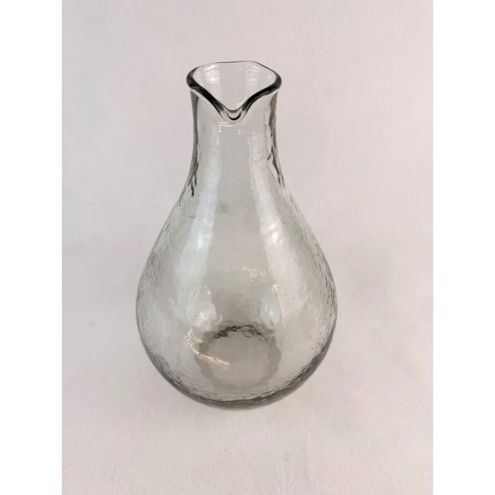Hand Blown Hammered Glass Carafe Teardrop Pitcher Clear‎ Art Glass 11.5